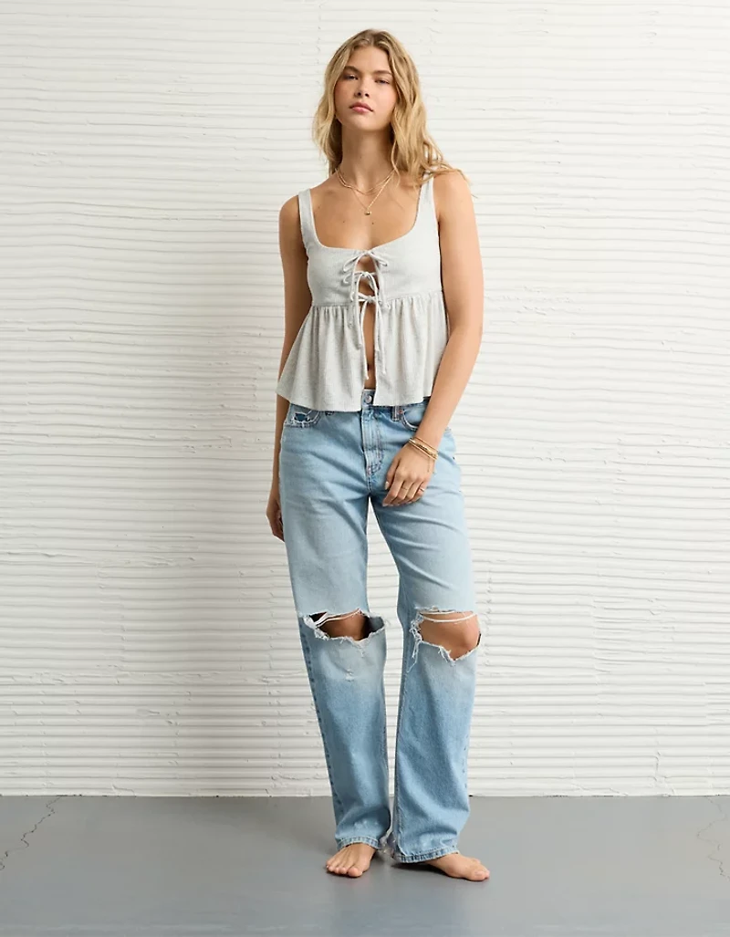 AE Tie Front Flyaway Babydoll Tank Top
