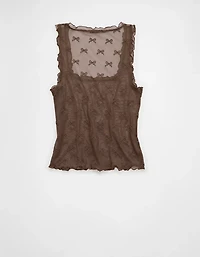 AE Square Neck Bow Mesh Tank Top