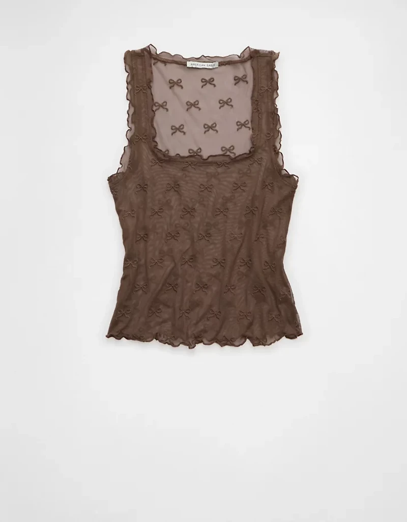 AE Square Neck Bow Mesh Tank Top