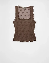 AE Square Neck Bow Mesh Tank Top