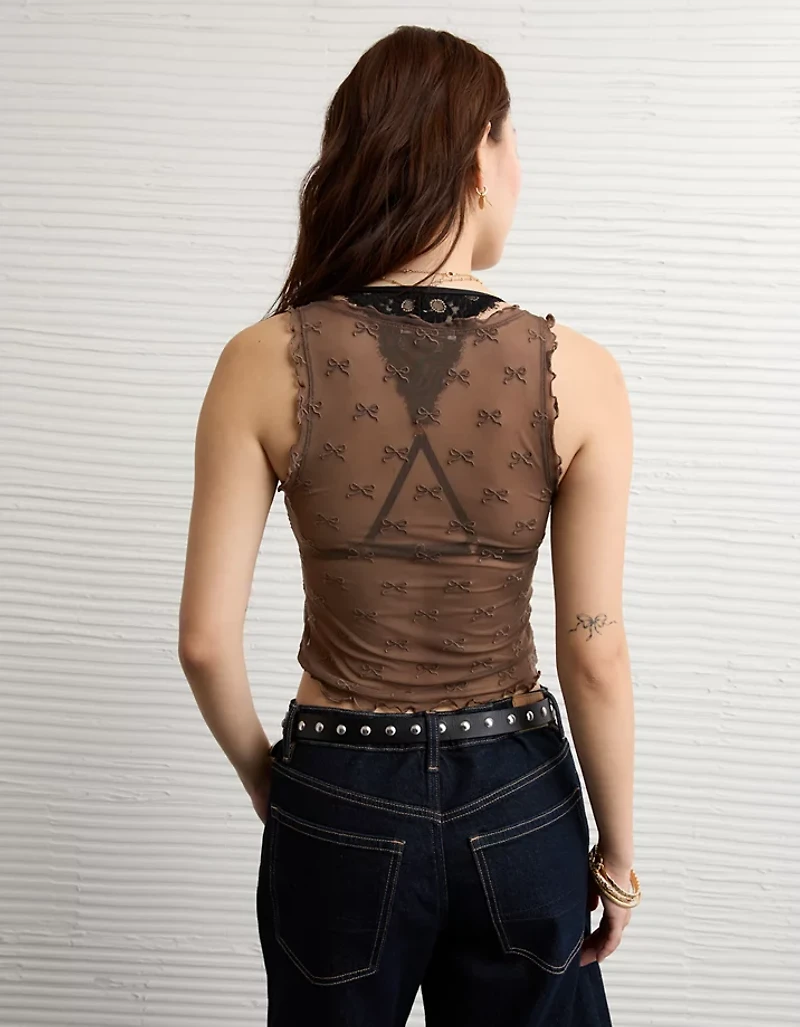 AE Square Neck Bow Mesh Tank Top