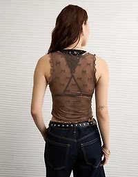 AE Square Neck Bow Mesh Tank Top