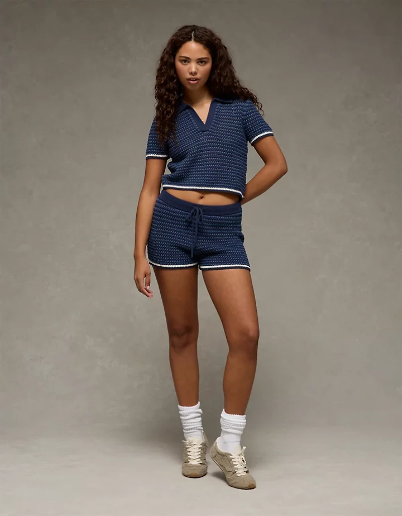 AE Crochet Sweater Striped Short