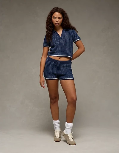 AE Crochet Sweater Striped Short