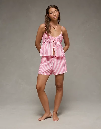 Short doux extensible en mélange de lin à taille haute AE