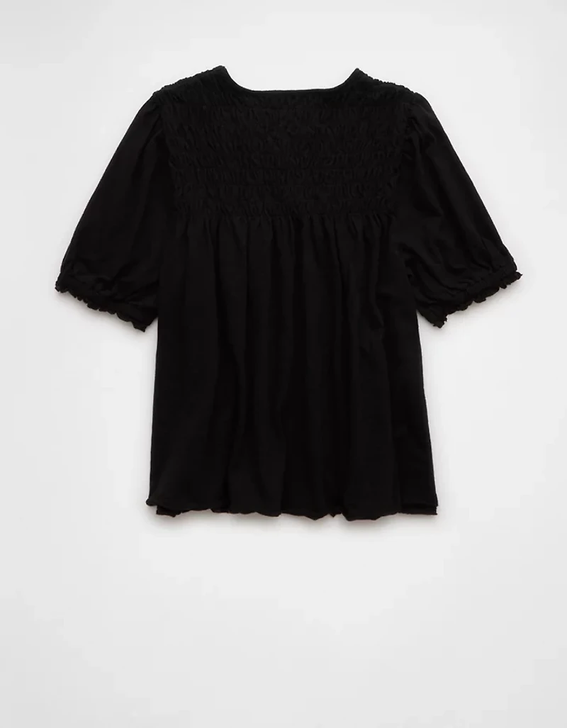 AE Sunchaser Knit Puff Sleeve Smocked T-Shirt