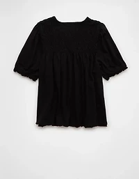AE Sunchaser Knit Puff Sleeve Smocked T-Shirt