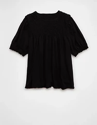 AE Sunchaser Knit Puff Sleeve Smocked T-Shirt