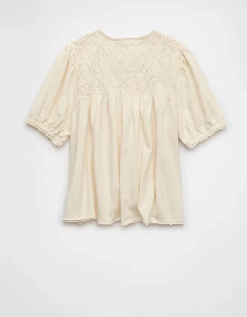 T-shirt à smocks en tricot manches bouffantes Vive le soleil AE