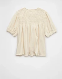 T-shirt à smocks en tricot manches bouffantes Vive le soleil AE