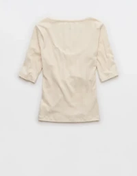 T-shirt à encolure échancrée et demi manches motif pointelle AE