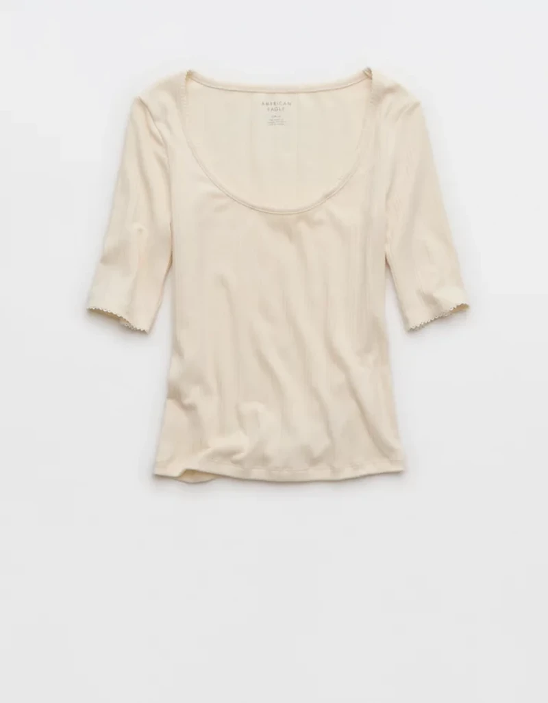 T-shirt à encolure échancrée et demi manches motif pointelle AE