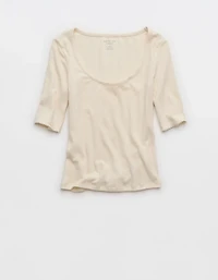 T-shirt à encolure échancrée et demi manches motif pointelle AE