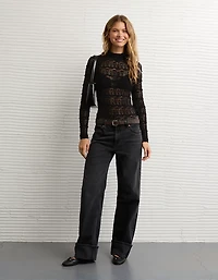 AE Long Sleeve Mock Neck Lace Bodysuit