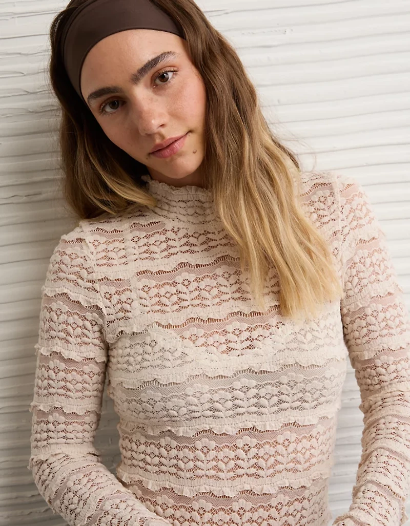 AE Long Sleeve Mock Neck Lace Bodysuit