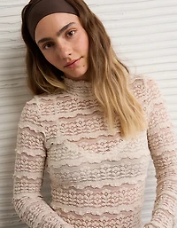 AE Long Sleeve Mock Neck Lace Bodysuit