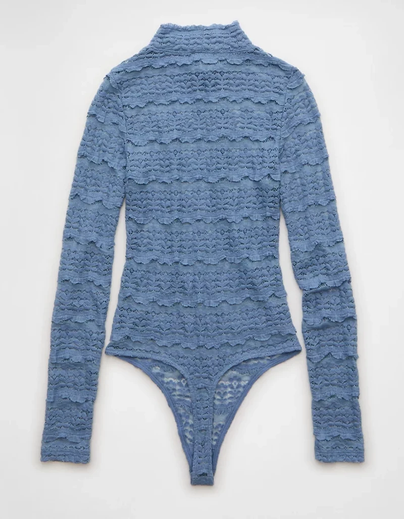 Justaucorps avec dentelle à col cheminée et manches longues AE