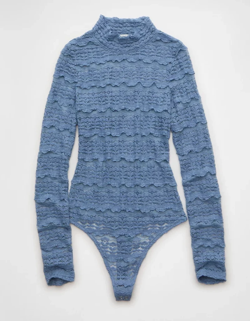 Justaucorps avec dentelle à col cheminée et manches longues AE