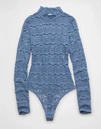 Justaucorps avec dentelle à col cheminée et manches longues AE