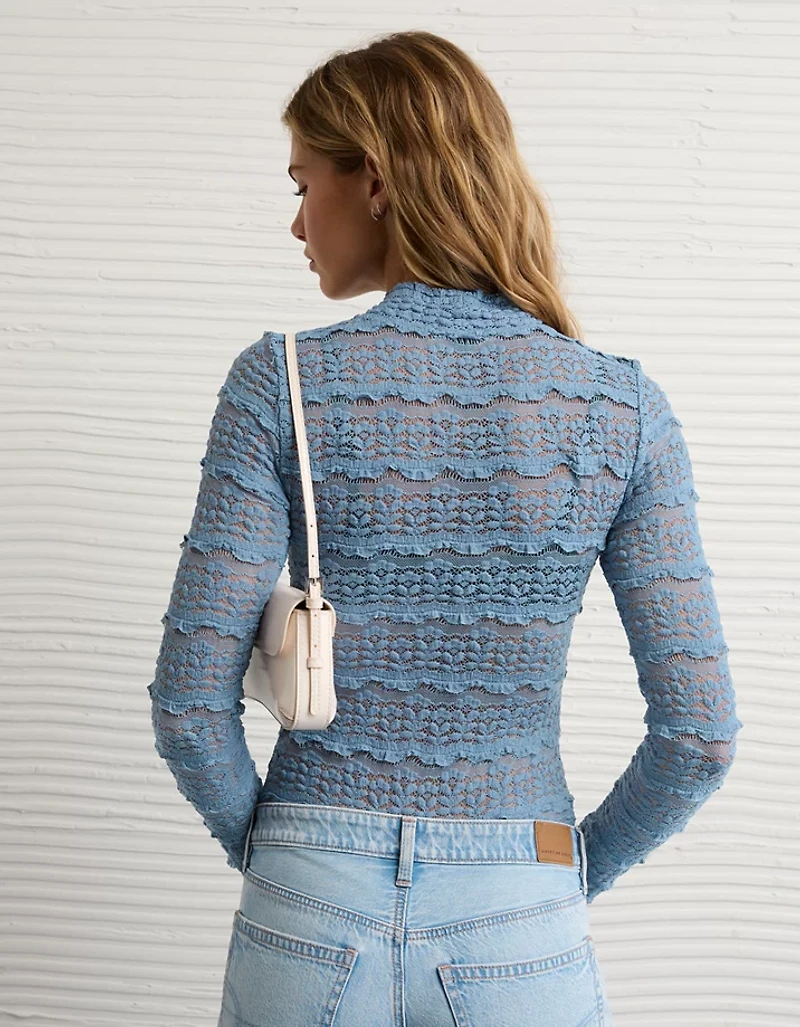 Justaucorps avec dentelle à col cheminée et manches longues AE