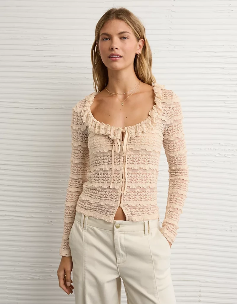 T-shirt à encolure volants AE