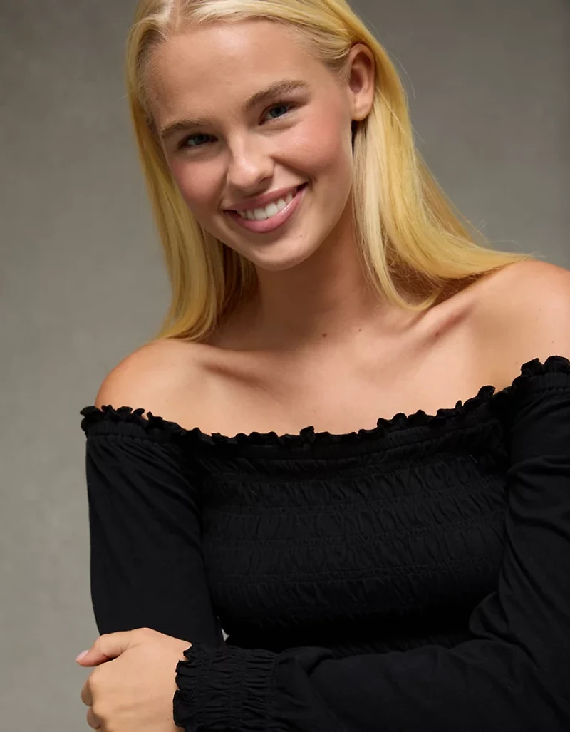 AE Sunchaser Off-the-Shoulder Smocked Tee