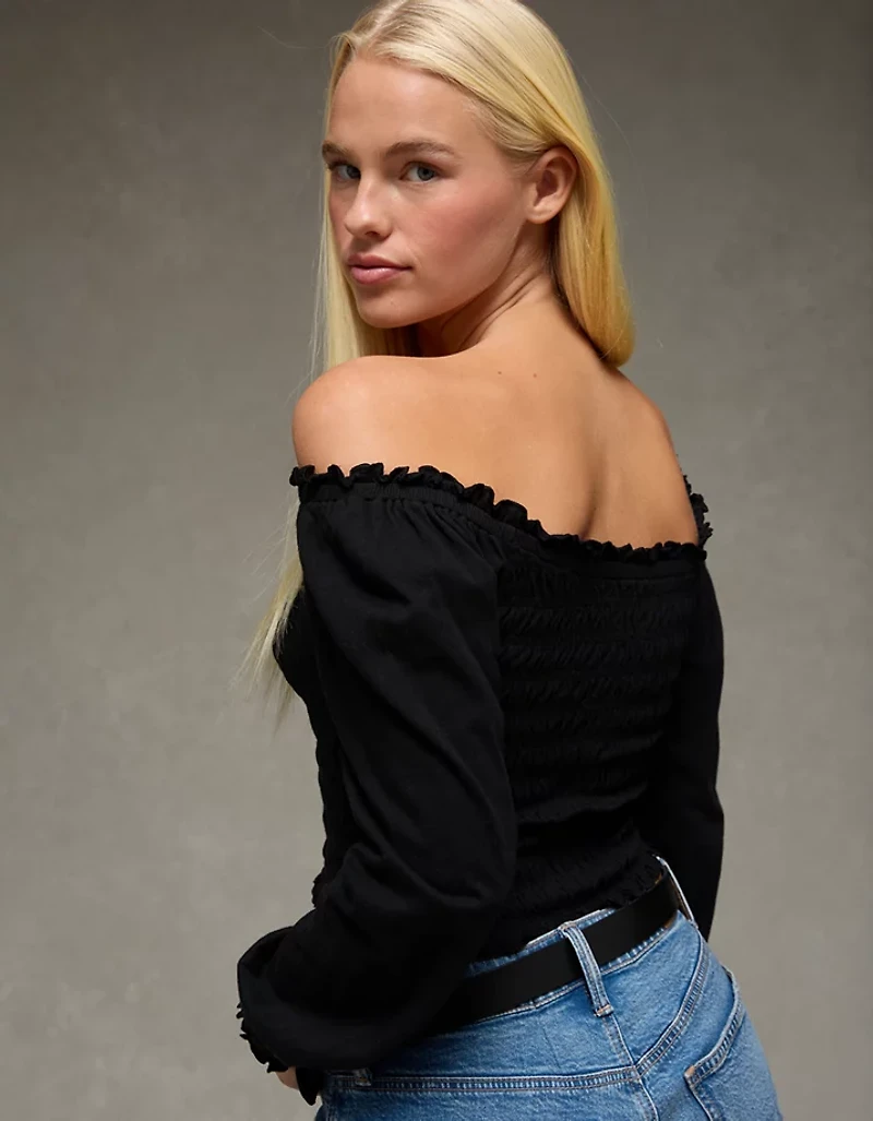 AE Sunchaser Off-the-Shoulder Smocked Tee