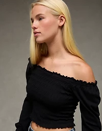 AE Sunchaser Off-the-Shoulder Smocked Tee
