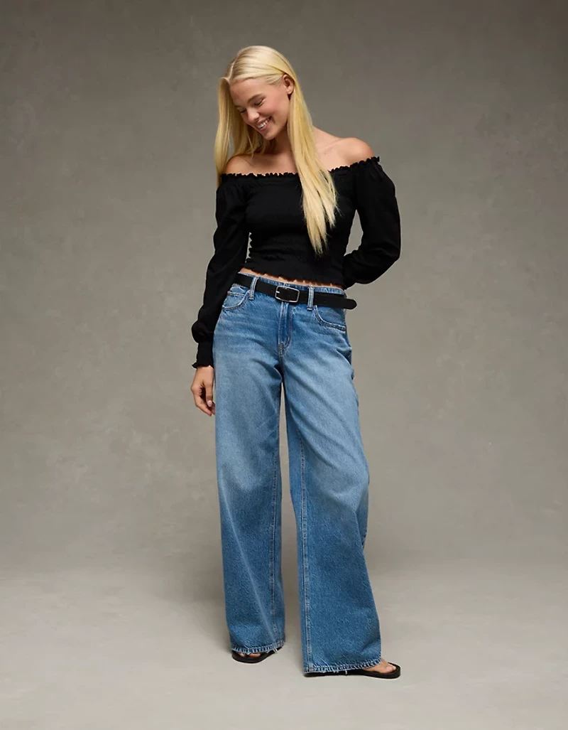 AE Sunchaser Off-the-Shoulder Smocked Tee