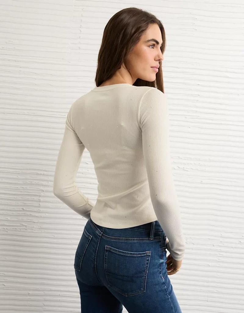 T-shirt à manches longues orné de pierres du Rhin AE