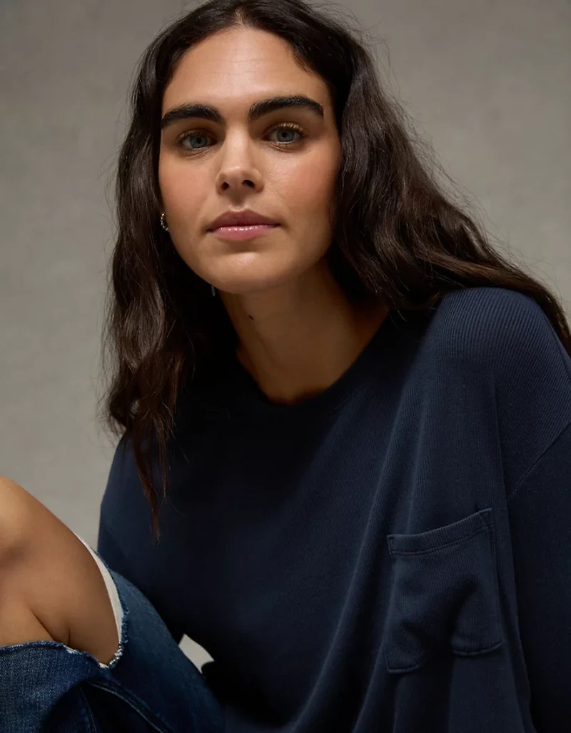 T-shirt à poche et manches longues Doux sexy AE