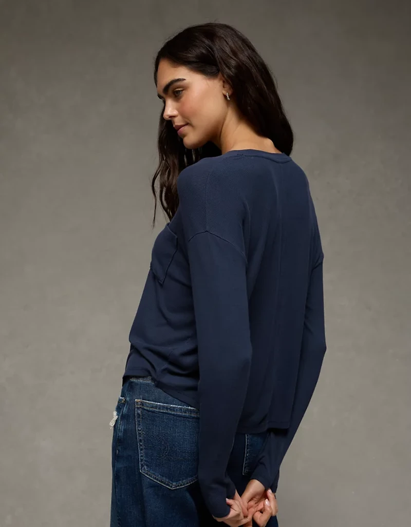 T-shirt à poche et manches longues Doux sexy AE