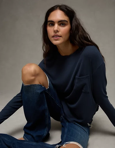 T-shirt à poche et manches longues Doux sexy AE