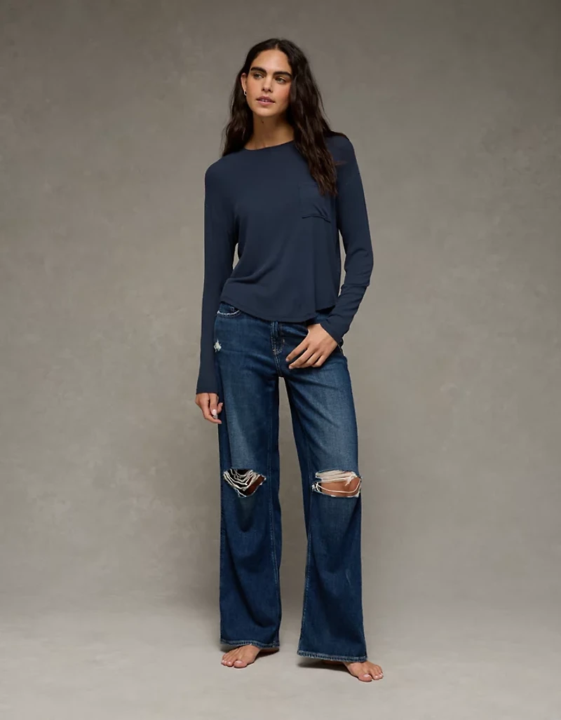 T-shirt à poche et manches longues Doux sexy AE