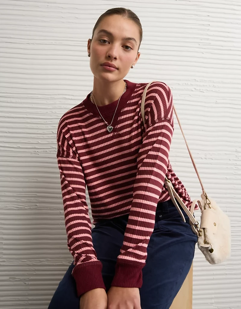 AE Long-Sleeve Waffle Plush Crew Neck Tee