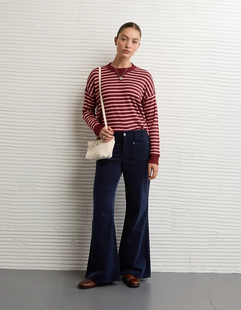 AE Long-Sleeve Waffle Plush Crew Neck Tee