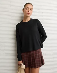 AE Long-Sleeve Waffle Plush Crew Neck Tee