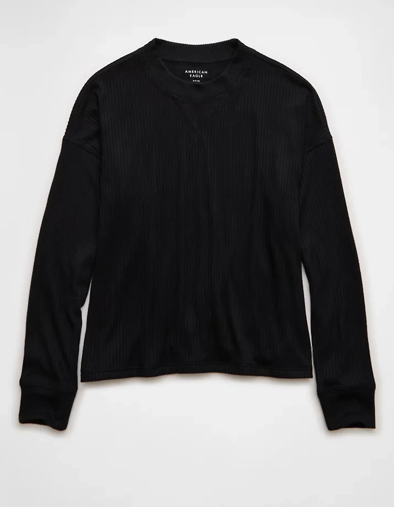 AE Long-Sleeve Waffle Plush Crew Neck Tee