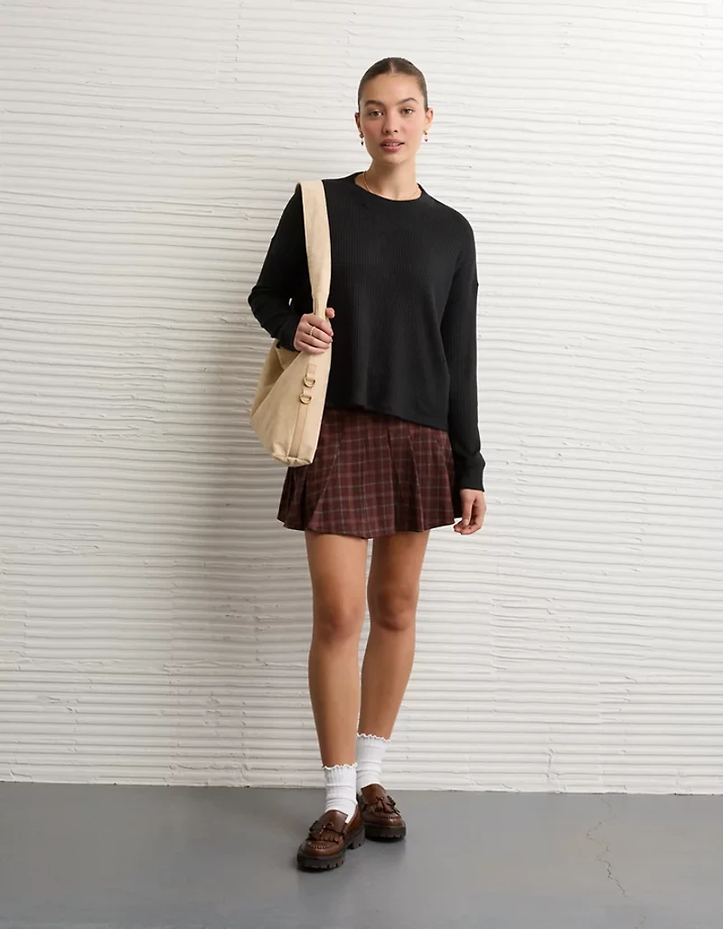 AE Long-Sleeve Waffle Plush Crew Neck Tee