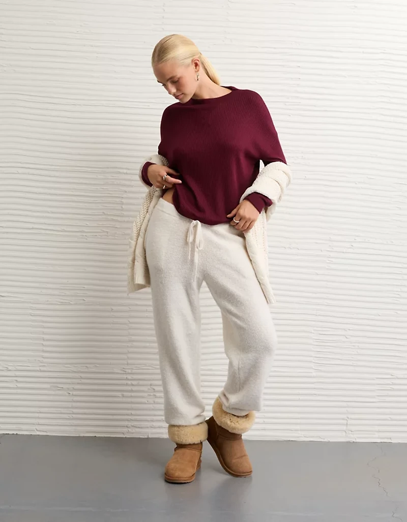 AE Long-Sleeve Waffle Plush Crew Neck Tee