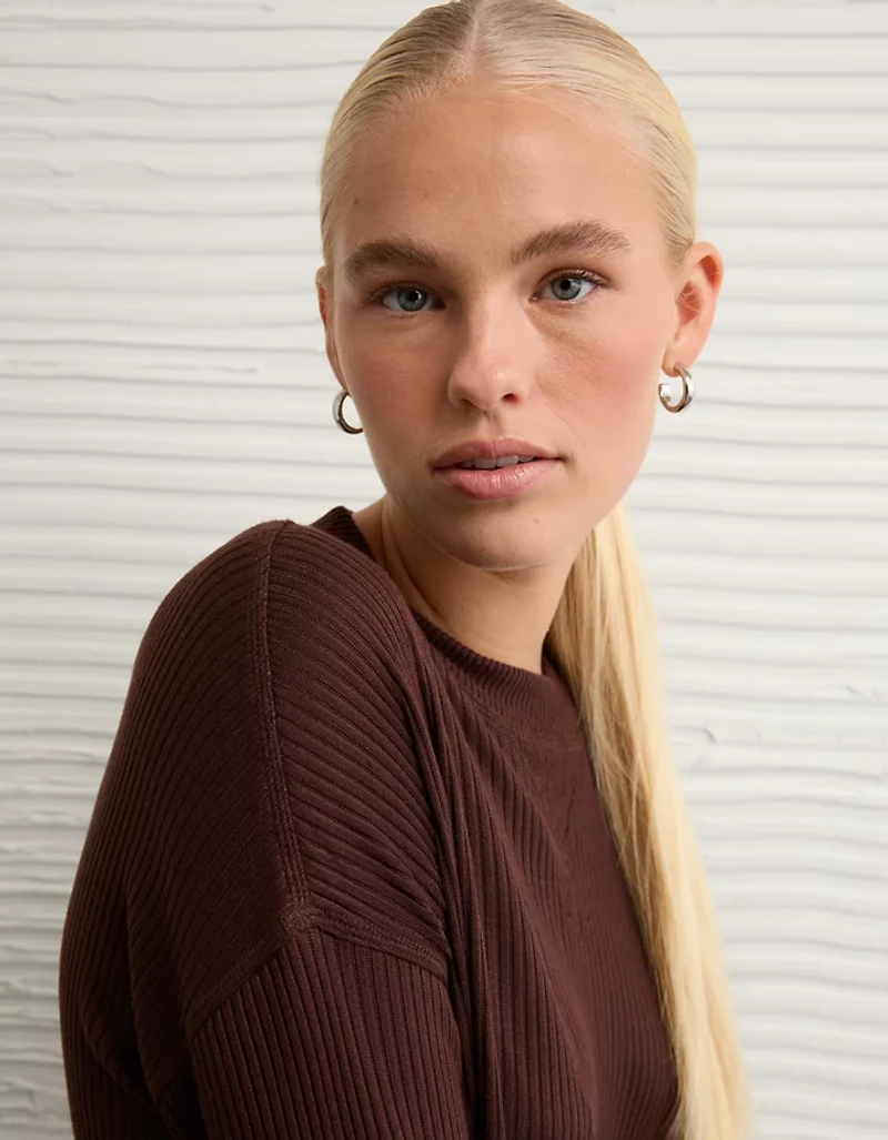 AE Long-Sleeve Waffle Plush Crew Neck Tee