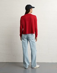 T-shirt à col rond pelucheux et manches longues gaufré AE