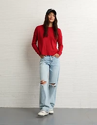 T-shirt à col rond pelucheux et manches longues gaufré AE