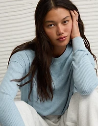 AE Long-Sleeve Waffle Plush Crew Neck Tee