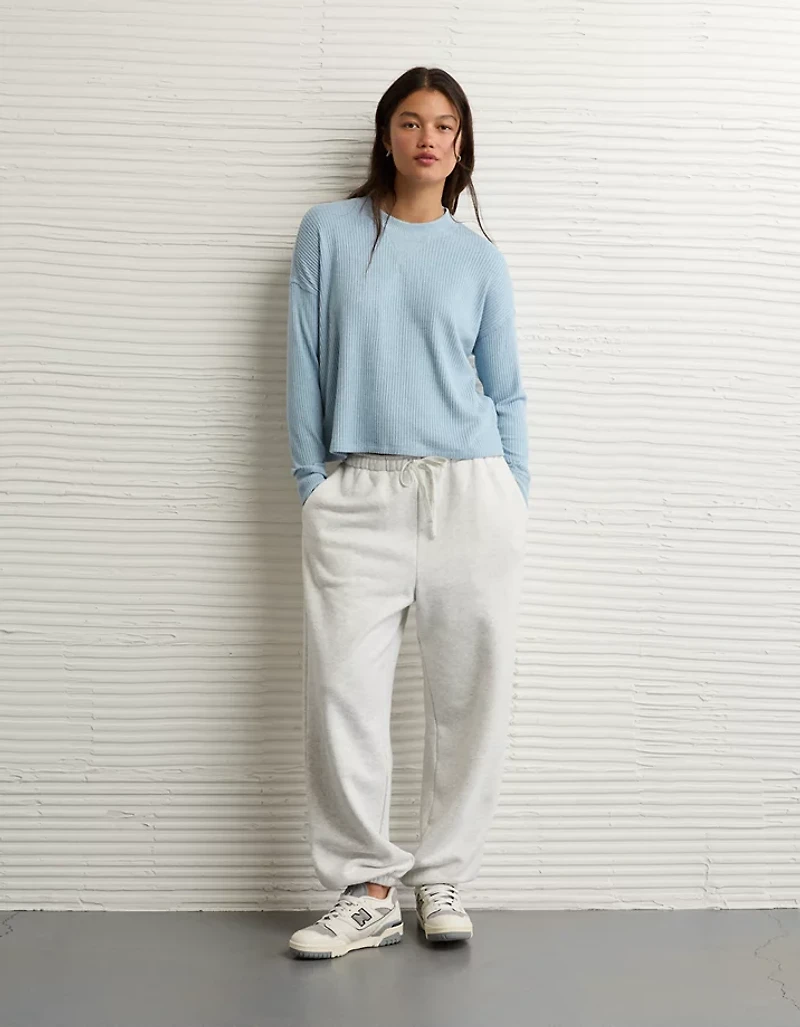 AE Long-Sleeve Waffle Plush Crew Neck Tee