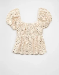 AE Lace Tie-Front Puff Sleeve Tee