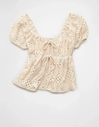 AE Lace Tie-Front Puff Sleeve Tee