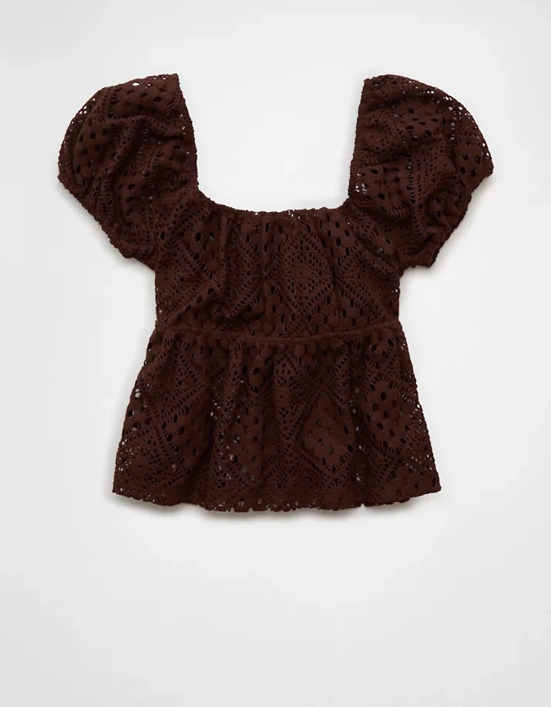 AE Lace Tie-Front Puff Sleeve Tee