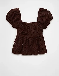 AE Lace Tie-Front Puff Sleeve Tee