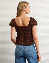 AE Lace Tie-Front Puff Sleeve Tee